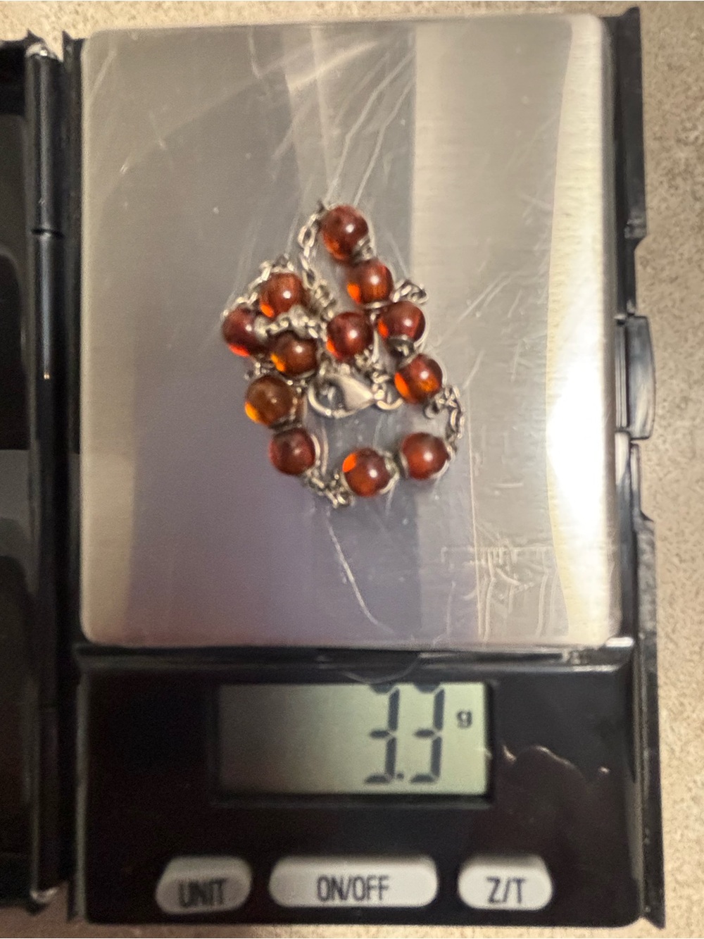 Silver & Cherry Amber Bracelet - 7”